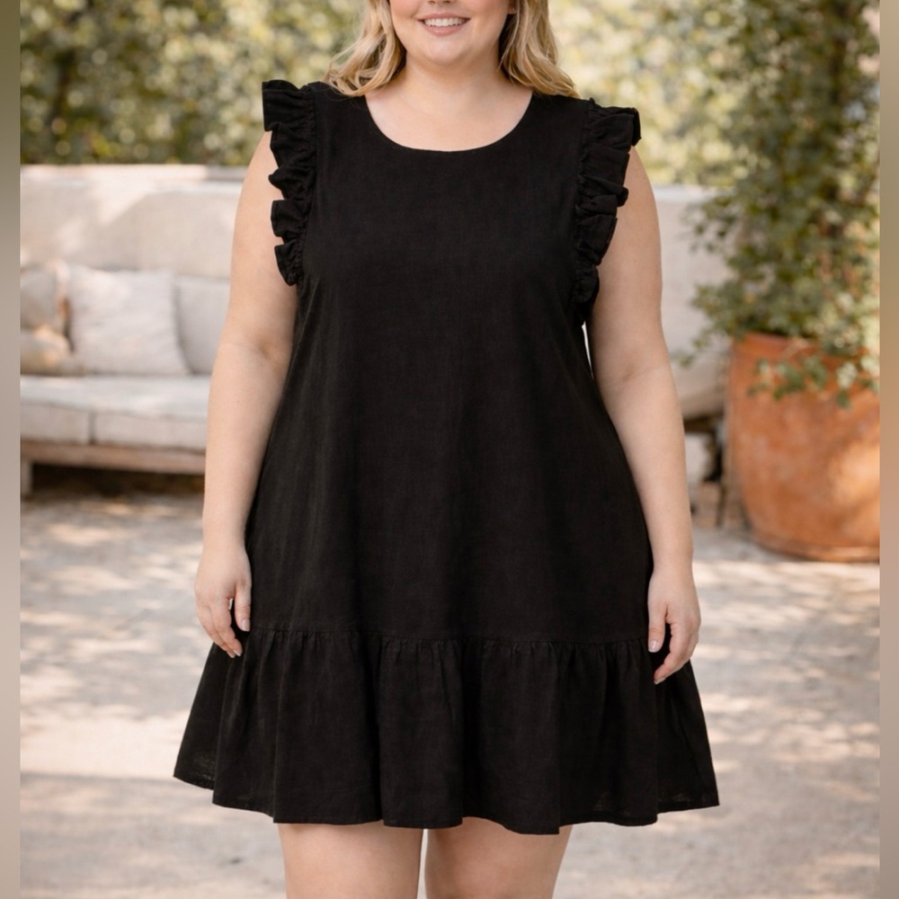 NWT Retail $99 CeCe Black Ruffle Sleeve Dress SZ 24